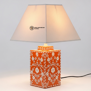 Contemporary <b>Orange</b> Bone Inlay Lamp | Designer Table <b>Lighting</b> for Elegant Homes - Product Image 2