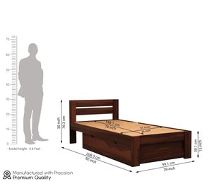 Advika Luxora Crestwood | Dark Sheesham Wood Single <b>Bed</b> with Drawer Storage | Solid Wooden Cot <b>for</b> Bedroom | - Product Image 3