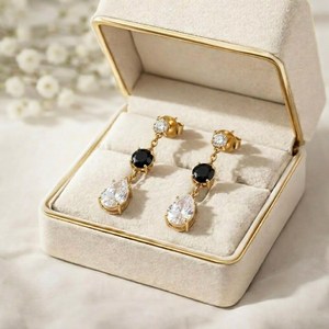 Minimalist White Topaz <b>Black</b> Obsidian <b>Earrings</b> Pear Drop CZ Accent Gemstone Dangle <b>Stud</b> <b>Earrings</b> Elegant Fine <b>Stud</b> <b>Earrings</b> - Product Image 3
