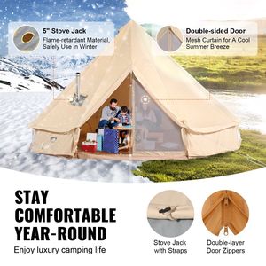 Carpa de Lona Tipo Campana para 4 Estaciones, 7m/22.97 pies, Carpa Yurt Transpirable con Orificio para Estufa, con Capacidad para 12 Personas, para Todas las Estaciones - Product Image 3
