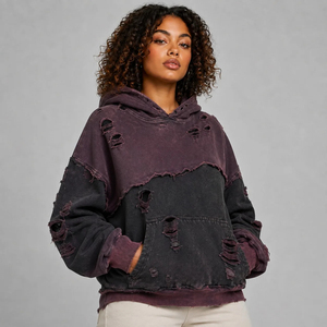 Sweat à capuche pour femme, tissu brossé, coupe confortable, finition délavée, pour la mode urbaine, un style décontracté et les loisirs - Product Image 3