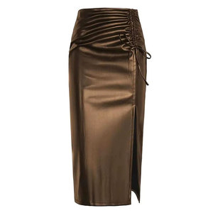 Women's High Waist <b>PU</b> Leather Pencil <b>Skirt</b> Solid Color Side Slit Mid-Calf Breathable Elegant Design for All Seasons - Product Image 6