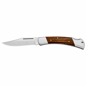 Navajas Plegables con Mango de Madera Marrón y Hoja Plateada con Punta, Empuñaduras Metálicas y Pernos de Latón para Camping, Actividades al Aire Libre y Tareas Utilitarias - Product Image 1