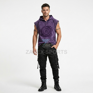 Gilet en jean sans manches à capuche pour homme, style vintage délavé, 100 % coton, broderie automne, mode urbaine, style streetwear personnalisé - Product Image 6