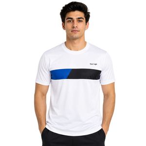 Manufacturer Men <b>White</b> Blue and Black Performance Sports T Shirt Quick Dry Athletic Gym Running Training Tee Custom Logo OEM - Product Image 1