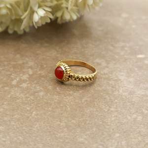 SHYAM JEWELRS Vintage Red Carnelian Brass 14K Gold Plated Statement <b>Ring</b> Beaded Band Boho Ethnic Unisex Jewelry - Product Image 4