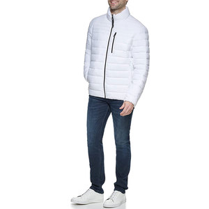 Lightweight <b>White</b> <b>Men</b> Quilted Puffer <b>Jacket</b> with Zipper Closure Stand Collar Waterproof Winter Coat for Outdoor Cold Weather - Product Image 1