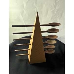 Ensemble de 6 cuillères avec support en bois de manguier et d'acacia, ustensiles de cuisine et de table pratiques et parfaits, couleur noyer, sans danger pour les aliments, avec support - Product Image 5