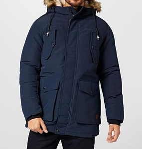 Chaqueta Acolchada con Capucha Azul Marino para Hombre, con Forro de Piel Sintética, Resistente al Viento, Gruesa, para Invierno, Corte Regular, Estilo Casual, Cierre de Cremallera - Product Image 2