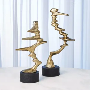 Luxury Handmade Metal Sculpture Artistic Decorative Accent for Living Room TablesGold Plated Aluminium Single <b>Side</b> Abstract - Product Image 5