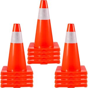 Confezione da 12 Coni Stradali Arancioni da 45 cm con Collari Riflettenti, Base in PVC, per Sicurezza Stradale e Parcheggio, Materiale Plastico per Cantieri e Segnalazione Pericoli - Product Image 1