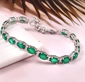 Pulsera de Lujo para Mujer en Plata de Ley 925 con Ónix Verde Corte Ovalado y Oro, Joyería Elegante con Piedras Preciosas, Regalo para Boda - Product Image 1