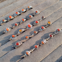 Bagues ajustables en alliage d'argent et laiton, ornées de pierres naturelles de cornaline, style bohème, couleur orange, pour mariage, collection unisexe en gros