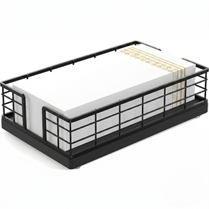 Porte-serviettes en métal noir pour table à manger, organisateur de serviettes rectangulaire en grille métallique, décoration de table pour cuisine, restaurant, café, comptoir - Product Image 1