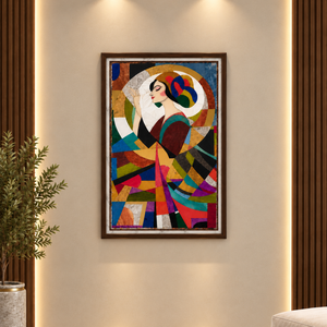 Art mural artisanal en marbre Pietra Dura – Portrait abstrait de femme, panneau de mosaïque géométrique en pierre de luxe - Product Image 4