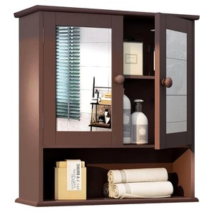 <b>Wall</b> <b>Mounted</b> Wooden Bathroom <b>Cabinet</b> Modern Storage Shelf with Double Door and Open Compartment for Medicine and Toiletries - Product Image 5