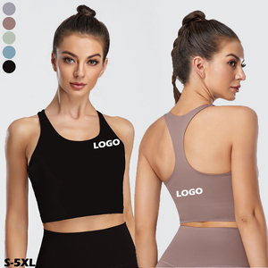 Sujetador deportivo de espalda cruzada con cuello redondo de color liso para mujer, soporte medio, transpirable, para yoga, tallas S-5XL, ropa deportiva de secado rápido, anti-UV, que absorbe el sudor - Product Image 1