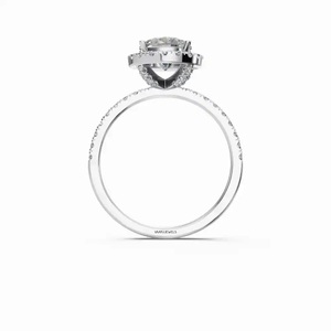 Anillo de compromiso y aniversario de lujo con diamante cultivado en laboratorio certificado IGI, halo, banda pavé, diseño minimalista, chapado en rodio 10K - Product Image 4