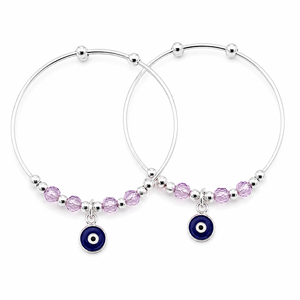 Bracelet jonc perlé en argent sterling 925 avec breloque œil bleu, finition polie, émail bleu, style cristal, pour filles, usage quotidien, cadeau de fête - Product Image 5
