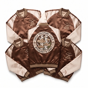 Wholesale B2B Supplier Brown Gold Satin Varsity Jacket Snap Button Custom Embroidered Shelf Polypore Guild Baseball <b>Coat</b> - Product Image 1