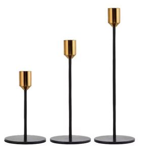 Juego de Portavelas Modernos Negros y Dorados, Candelabros Metálicos Minimalistas, Centro de Mesa Decorativo - Product Image 1