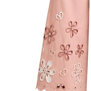 Pantalones Palazzo de Pierna Ancha Rosa Rubor con Bordado Floral Blanco de Cintura Alta para Mujer, de Algodón, Personalizados OEM, Ropa Premium - Product Image 3