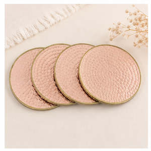 Pure Copper Hammered Design Coasters <b>Set</b> Artisanal Round Metal Tabletop Protector For Coffee Mugs & <b>Tea</b> Cups <b>Antique</b> Decoration - Product Image 5