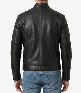 2026 OEM <b>Top</b> Selling Black Cowhide <b>Leather</b> Jacket For Men's Stand Collar Zipper Pockets 100%<b>High</b> Quality Low MOQ Fashion Jackets - Product Image 2