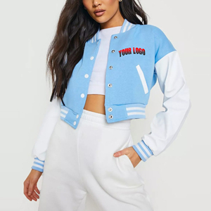 Nouveauté 2027 : Veste varsity courte en molleton 100% coton pour femme, logo personnalisé imprimé en sérigraphie, streetwear, vestes pour femmes - Product Image 1