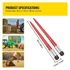 Coppia di Forche per Balle di Fieno Quadrate da 39 Pollici con Rivestimento Rosso, Capacità 3000 Libbre, Attacco Rapido, per Pressa Imballatrice - Product Image 4