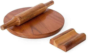 Round Wooden <b>Rolling</b> <b>Board</b> <b>Rolling</b> <b>Pin</b> | Chakla Belan Set for Easy Dough <b>Rolling</b> Eco-Friendly & Dishwasher Safe for Hotels Homes - Product Image 2