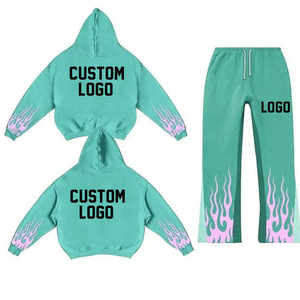 Private Label Flared Tracksuit Cotton Men Oversized Baggy Straight <b>Leg</b> Acid Wash Blank Flare Bottom Tracksuit - Product Image 6