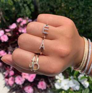 Initial Letter <b>Stacking</b> <b>Rings</b> 14k Solid Gold Pave Round Lab Grown Diamond Everyday Wear Minimalist Personalised Alphabet Jewelry - Product Image 3
