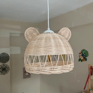 Cute rabbit pendant <b>lights</b> for kids room <b>nursery</b> decor lighting natural rattan <b>light</b> lampshade - Product Image 6