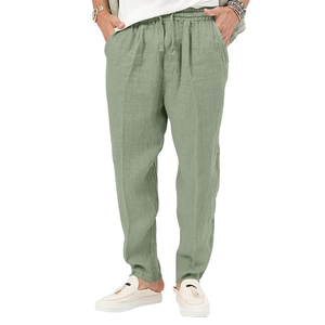 Wholesale <b>Men's</b> Casual Cotton <b>Linen</b> Jogger Sweatpants Khaki <b>White</b> Plus Size Lightweight Outdoor Flat Front Mid Waist Custom Logo - Product Image 1