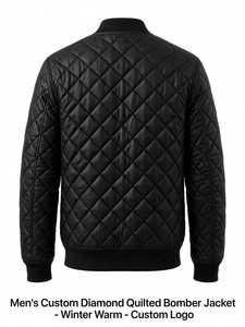 Blouson bomber matelassé noir pour homme, chaud pour l'hiver, fermeture éclair, col montant, logo personnalisé - Product Image 2