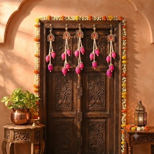 Décoration murale artisanale en MDF avec perles de lotus roses, motif floral traditionnel, pour mariage, décoration de la maison, Diwali, Ramadan, Rajasthan - Product Image 2