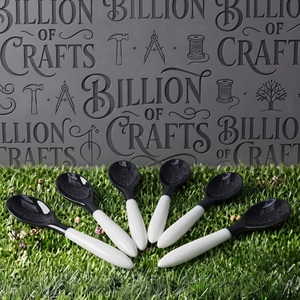 Premium <b>Black</b> and White <b>Epoxy</b> <b>Resin</b> Spoon Set with Decorative Handles High Quality Handmade Kitchen Serving Utensils - Product Image 1
