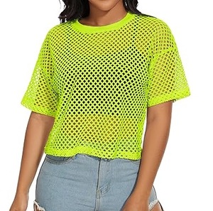 เสื้อยืดตาข่ายเซ็กซี่แบบโปร่งบาง ลดราคา เสื้อครอปไหล่ตก สไตล์ลำลองสำหรับฤดูร้อน เสื้อตาข่ายระบายอากาศได้ดี - Product Image 1