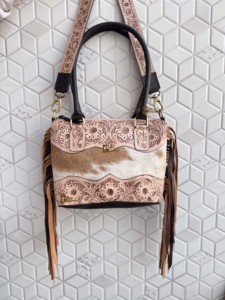 Bolso de hombro de cuero genuino hecho a mano, estilo bohemio gitano, con flecos y adornos hechos a mano, de piel de vaca, estilo western, para mujer. Última llegada. - Product Image 2