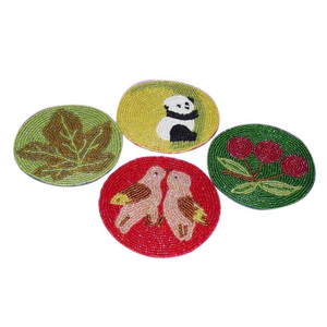FLORAL DESIGN Birds Design Glass <b>Beaded</b> <b>Coasters</b> Classic Eco-Friendly Custom Diameter Hot Selling New Arrivals New Design - Product Image 1