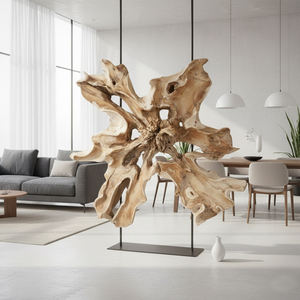 Sculpture murale Art Déco artisanale en racine de teck, forme irrégulière, biologique, naturelle, accent en bois naturel - Product Image 6
