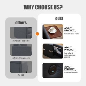 Canapé-lit convertible 3-en-1 pour adulte avec table pliante pratique et port USB Type-C, fauteuil-lit escamotable - Product Image 6