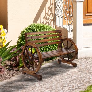 Panca Rustica in Legno a Forma di Ruota di Carro per 2 Persone con Seduta e Schienale a Doghe Marrone - per Patio - Product Image 4