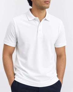 Chemise piqué unie basique pour homme à manches courtes en coton respirant coupe classique décontractée pour le golf avec logo frontal - Product Image 5