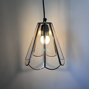 Industrial Geometric Pendant <b>Light</b> Metal <b>Cage</b> Glass Shade Bulb Tapper Shape Black Color Hanging LED Living Room Fixture White - Product Image 2