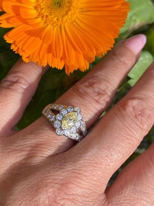 Bague florale en moissanite jaune 1 carat taille marquise pour femme, en argent 925 original, pour mariage, promesse ou cadeau pour les amoureux - Product Image 3