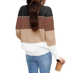 Suéteres de Punto Acrílico Personalizados de Invierno, Tricolor, Manga Larga, Cómodos, de Alta Calidad, a Rayas, para Mujer, Talla Grande - Product Image 2