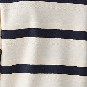 Sweat-shirt rayé pour homme en gros, col rond, épaules tombantes, rayures horizontales blanc cassé et bleu marine, personnalisable, pour tenue décontractée - Product Image 6