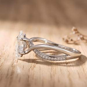 1 CT Marquise Cut Lab Grown Diamond 4 Prong Set Engagement Ring Round Cut Side Stones IGI Certified 10K 14K 18K Solid Gold - Product Image 4